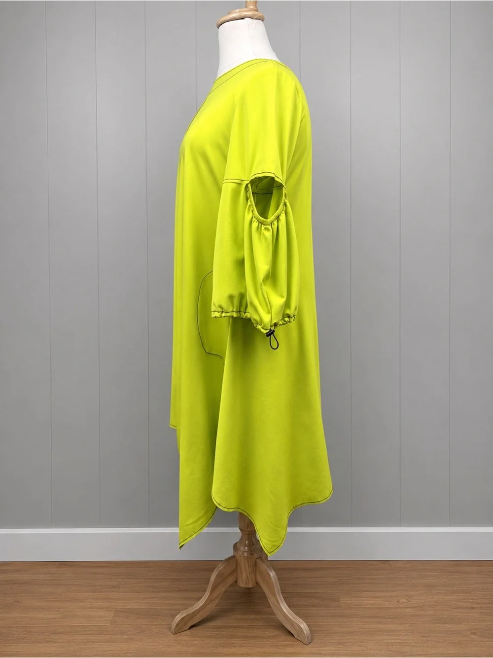 IC Collection Neon Chartreuse Cut Out Balloon Sleeves Handkerchief Dress XXL NWT